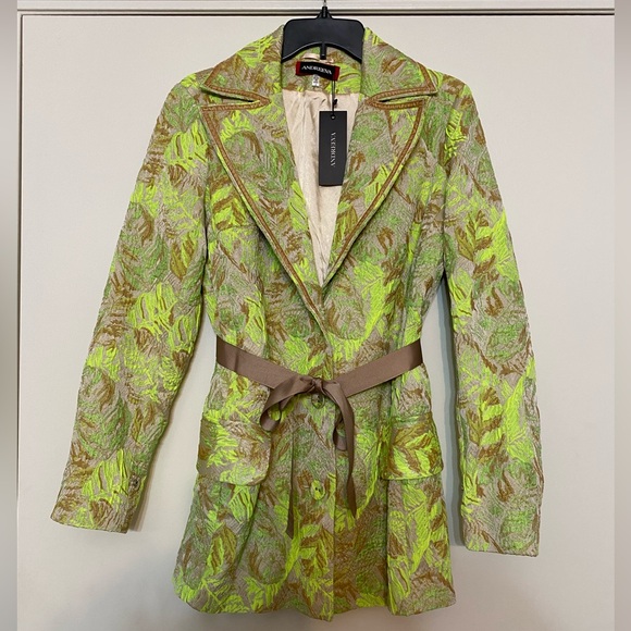 ANDREEVA Mint Jacqueline Jacket With Detachable Ostrich Feather Cuffs Sz XS - Picture 10 of 14